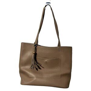 Tan Leather Large Shoulder Bag with Tassle 14" long x 5.5" wide x 13" tall